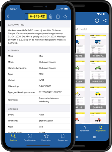 Overzicht van de Kenteken Check app voor Android en iOS