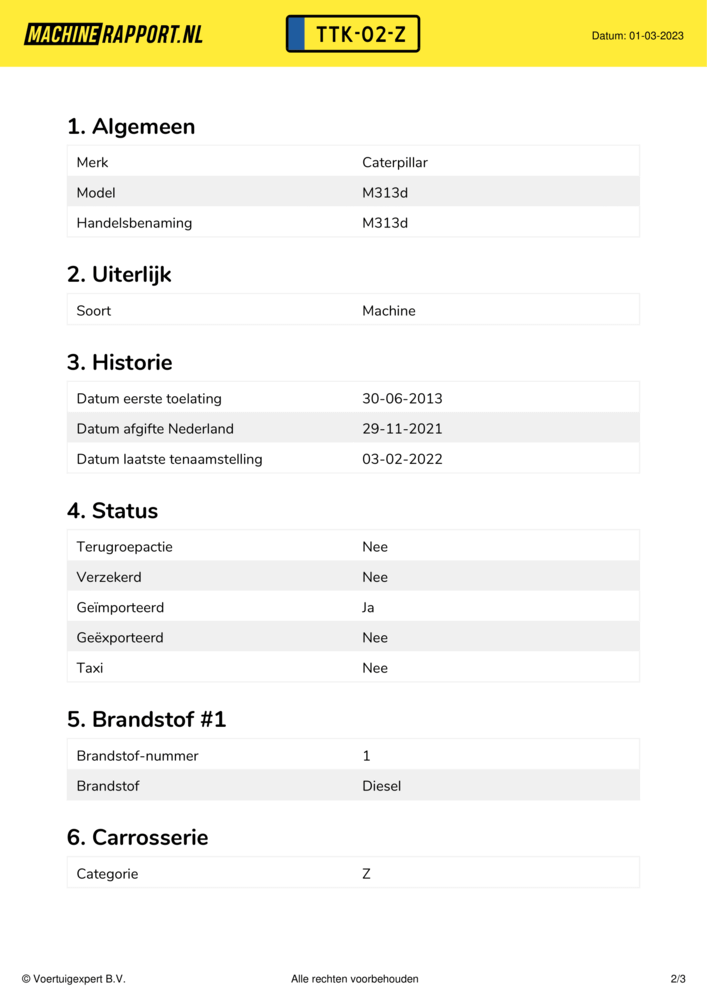 Voorbeeld van een machinerapport